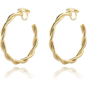 YOQUCOL 14K Gold Plated Big Clip On Hoop Earrings Non Pierced Ears Hoops for Women Girls (40MM)
