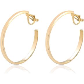 YOQUCOL 14K Gold Plated Big Clip On Hoop Earrings Non Pierced Ears Hoops for Women Girls (40MM)