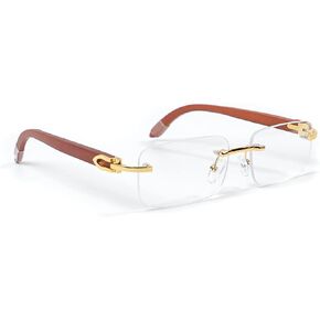 Street Knitted Rimless Woodgrain Vintage Retro Gold Frame Clear Lens Hip Hop Fashion Glasses For Men in Saudi Arabia