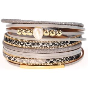 Suyi Leather Bracelet for Women Leopard Multilayer Wrap Bracelet Boho Birthday Gift