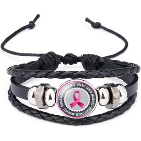 Kicomvi Breast Cancer Awareness Leather Bracelet Handmade Pink Ribbon Leather Rope Braided Bracelet Adjustable Awareness Hope Wrap Bangle for Women Jewelry in Kuwait