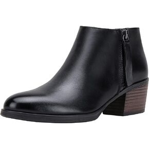 Women's Leather Ankle Boots, Low Heel Short Booties with Zipper in Kuwait