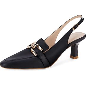 Fashare Womens Kitten Heels Slingback Closed Pointed Toe Dress Shoes Metal Chain Buckle Elegant Pumps