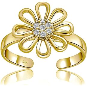 Hoops & Loops 925 Sterling Silver Cubic Zirconia Flower Open Toe Ring for Women Teen Girls Men