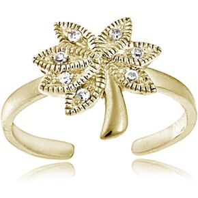 Hoops & Loops 925 Sterling Silver Cubic Zirconia Palm Tree Open Toe Ring for Women Teen Girls Men