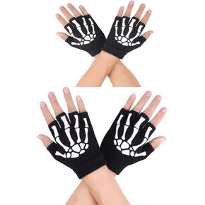 10AGIRL Skeleton Gloves Fingerless - Knit Gloves Christmas gifts Costume Cosplay Accessories Glow in the Dark