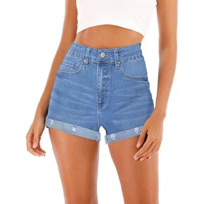 Cuihur Women's Ripped High Waisted Rolled Hem Stretchy Casual Short Jeans Ripped Denim in Kuwait