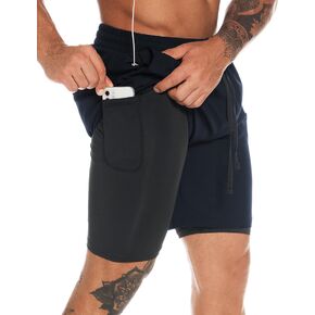 Men's 2 in 1 Workout Running Shorts 7" Quick Dry Athletic Shorts with Liner Gym Training Short for Men with Towel Loop