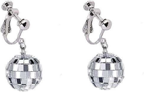 Silver Disco Ball Clip on Earrings 70's Halloween Earrings Women's Costume Accessories in Kuwait