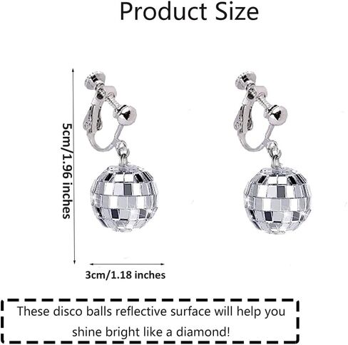 Silver Disco Ball Clip on Earrings 70's Halloween Earrings Women's Costume Accessories in Kuwait