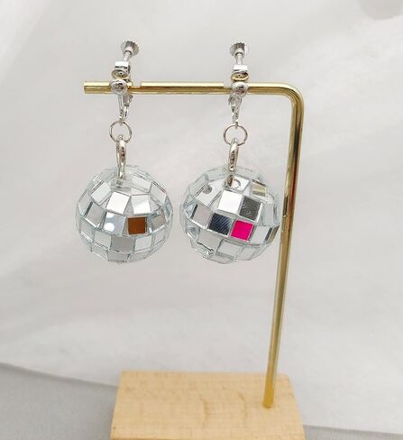 Silver Disco Ball Clip on Earrings 70's Halloween Earrings Women's Costume Accessories in Kuwait
