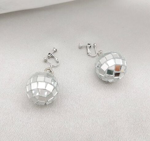 Silver Disco Ball Clip on Earrings 70's Halloween Earrings Women's Costume Accessories in Kuwait
