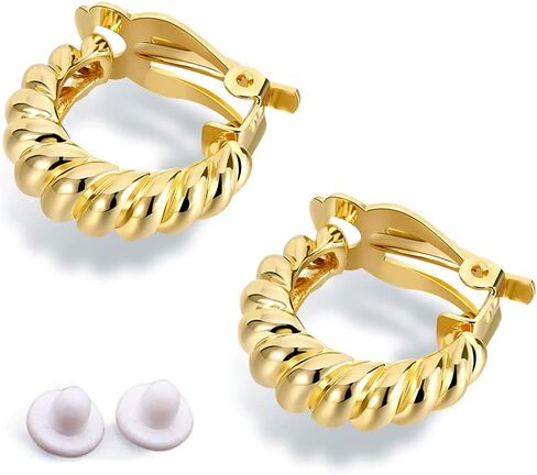 CLASSYZINT Gold Clip On Earrings for Women Small Chunky Hoop Earrings No Piercing Fake Earrings Hypoallergenic Jewelery Gift in Saudi Arabia