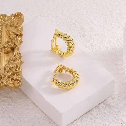 CLASSYZINT Gold Clip On Earrings for Women Small Chunky Hoop Earrings No Piercing Fake Earrings Hypoallergenic Jewelery Gift in Saudi Arabia