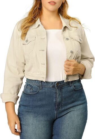 uxcell Women's Plus Size Button Closed Cropped Denim Jackets Stitching 2025 in Kuwait