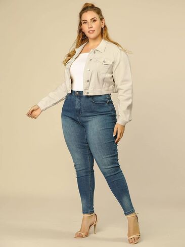 uxcell Women's Plus Size Button Closed Cropped Denim Jackets Stitching 2025 in Kuwait