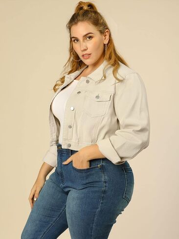 uxcell Women's Plus Size Button Closed Cropped Denim Jackets Stitching 2025 in Kuwait