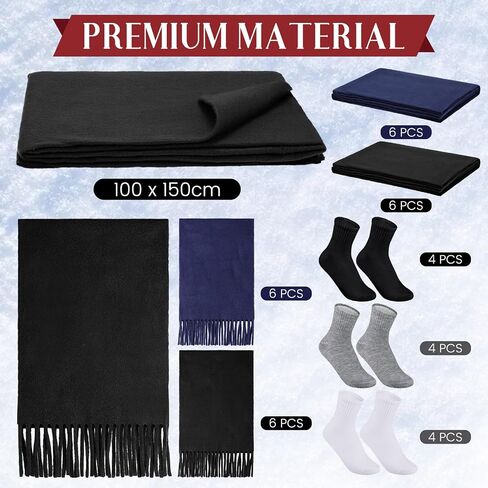 Suhine 60 Pcs Winter Warm Sets Include 12 Beanie Unisex Winter Hat 12 Scarves 12 Pair Gloves 12 Soft Lightweight Blankets 12 Pairs Socks Multicolor Homeless Care Package Supplies Bulk for Men Women in Saudi Arabia