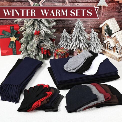 Suhine 60 Pcs Winter Warm Sets Include 12 Beanie Unisex Winter Hat 12 Scarves 12 Pair Gloves 12 Soft Lightweight Blankets 12 Pairs Socks Multicolor Homeless Care Package Supplies Bulk for Men Women in Saudi Arabia