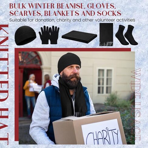 Suhine 60 Pcs Winter Warm Sets Include 12 Beanie Unisex Winter Hat 12 Scarves 12 Pair Gloves 12 Soft Lightweight Blankets 12 Pairs Socks Multicolor Homeless Care Package Supplies Bulk for Men Women in Saudi Arabia