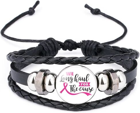 Kicomvi Breast Cancer Awareness Leather Bracelet Handmade Pink Ribbon Leather Rope Braided Bracelet Adjustable Awareness Hope Wrap Bangle for Women Jewelry in Saudi Arabia