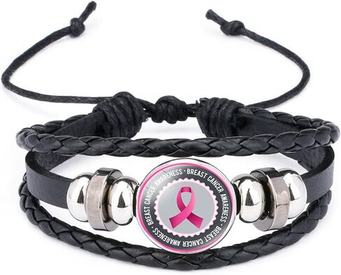 Kicomvi Breast Cancer Awareness Leather Bracelet Handmade Pink Ribbon Leather Rope Braided Bracelet Adjustable Awareness Hope Wrap Bangle for Women Jewelry in Kuwait
