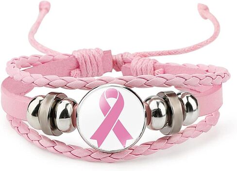 Kicomvi Breast Cancer Awareness Leather Bracelet Handmade Pink Ribbon Leather Rope Braided Bracelet Adjustable Awareness Hope Wrap Bangle for Women Jewelry in Saudi Arabia