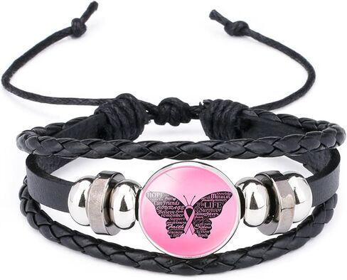 Kicomvi Breast Cancer Awareness Leather Bracelet Handmade Pink Ribbon Leather Rope Braided Bracelet Adjustable Awareness Hope Wrap Bangle for Women Jewelry in Saudi Arabia