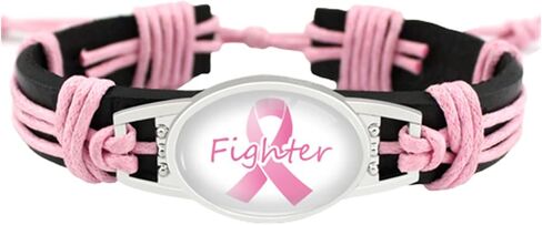 Kicomvi Breast Cancer Awareness Leather Bracelet Handmade Pink Ribbon Leather Rope Braided Bracelet Adjustable Awareness Hope Wrap Bangle for Women Jewelry in Saudi Arabia