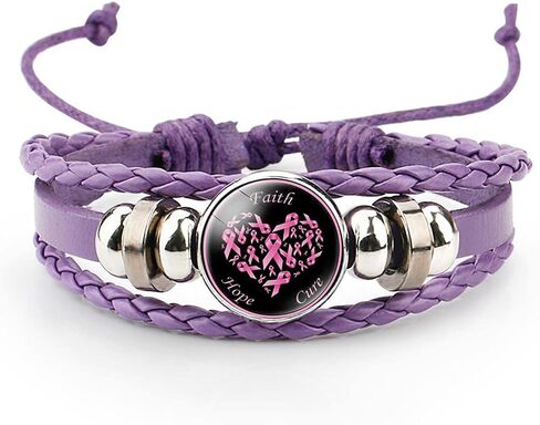 Kicomvi Breast Cancer Awareness Leather Bracelet Handmade Pink Ribbon Leather Rope Braided Bracelet Adjustable Awareness Hope Wrap Bangle for Women Jewelry in Saudi Arabia