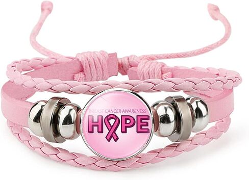 Kicomvi Breast Cancer Awareness Leather Bracelet Handmade Pink Ribbon Leather Rope Braided Bracelet Adjustable Awareness Hope Wrap Bangle for Women Jewelry in Saudi Arabia