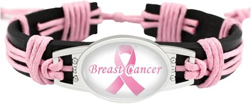 Kicomvi Breast Cancer Awareness Leather Bracelet Handmade Pink Ribbon Leather Rope Braided Bracelet Adjustable Awareness Hope Wrap Bangle for Women Jewelry in Saudi Arabia