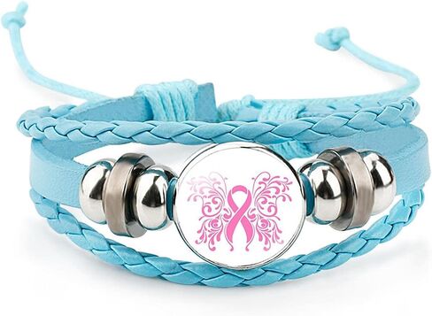 Kicomvi Breast Cancer Awareness Leather Bracelet Handmade Pink Ribbon Leather Rope Braided Bracelet Adjustable Awareness Hope Wrap Bangle for Women Jewelry in Saudi Arabia