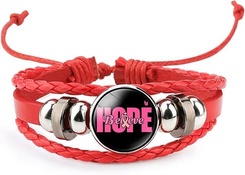 Kicomvi Breast Cancer Awareness Leather Bracelet Handmade Pink Ribbon Leather Rope Braided Bracelet Adjustable Awareness Hope Wrap Bangle for Women Jewelry in Saudi Arabia