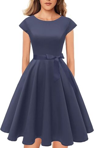PUKAVT Women's 1950 Boatneck Cap Sleeve Vintage Swing Cocktail Party Dress with Pockets in Kuwait