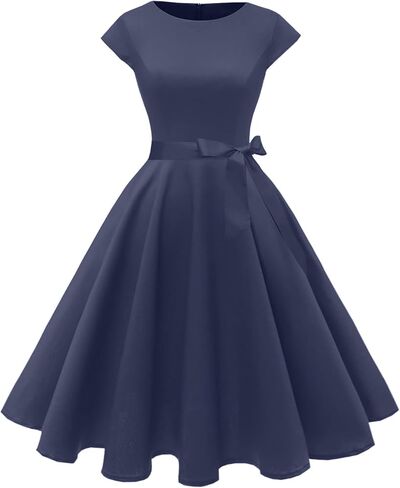 PUKAVT Women's 1950 Boatneck Cap Sleeve Vintage Swing Cocktail Party Dress with Pockets in Kuwait