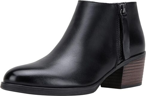 Women's Leather Ankle Boots, Low Heel Short Booties with Zipper in Saudi Arabia