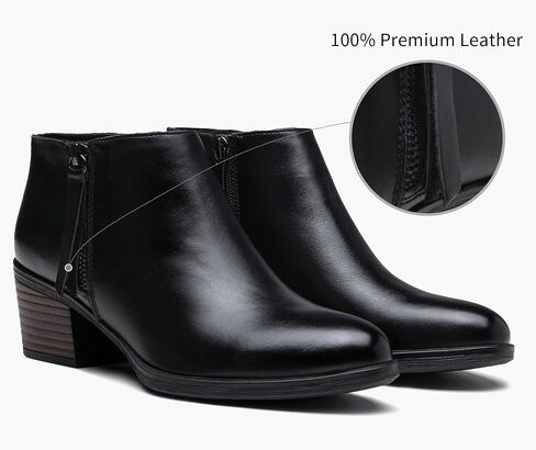 Women's Leather Ankle Boots, Low Heel Short Booties with Zipper in Saudi Arabia