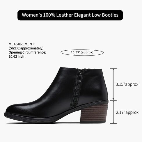 Women's Leather Ankle Boots, Low Heel Short Booties with Zipper in Saudi Arabia