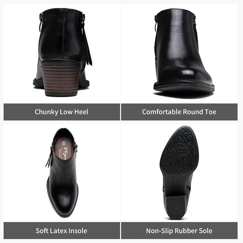 Women's Leather Ankle Boots, Low Heel Short Booties with Zipper in Saudi Arabia