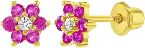 Gold Plated Cubic Zirconia Flower Safety Screw Back Earrings for Babies and Toddlers 5mm - Delicate and Sparkling Flower Earrings for Little Girls - Lovely Floral Studs in Saudi Arabia