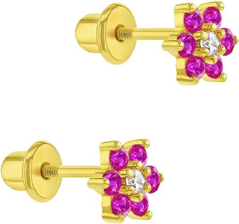 Gold Plated Cubic Zirconia Flower Safety Screw Back Earrings for Babies and Toddlers 5mm - Delicate and Sparkling Flower Earrings for Little Girls - Lovely Floral Studs in Saudi Arabia