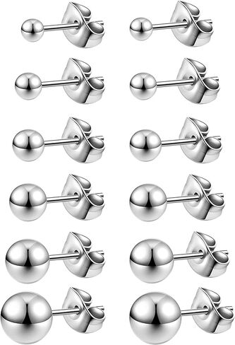 AoedeJ 6 Pairs Stainless Steel Stud Earrings Set Mens Earrings Stud Earrings for Women Hypoallergenic Mens Stud Earrings in Saudi Arabia