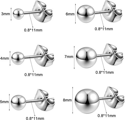 AoedeJ 6 Pairs Stainless Steel Stud Earrings Set Mens Earrings Stud Earrings for Women Hypoallergenic Mens Stud Earrings in Saudi Arabia