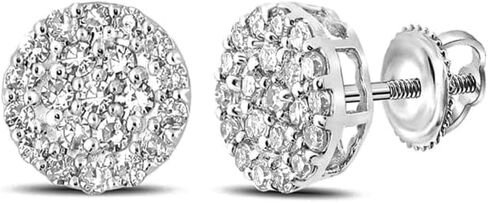 Mens White Gold Plated 925 Sterling Silver Round Hiphop CZ Cluster Screw Back Stud Earrings in Saudi Arabia
