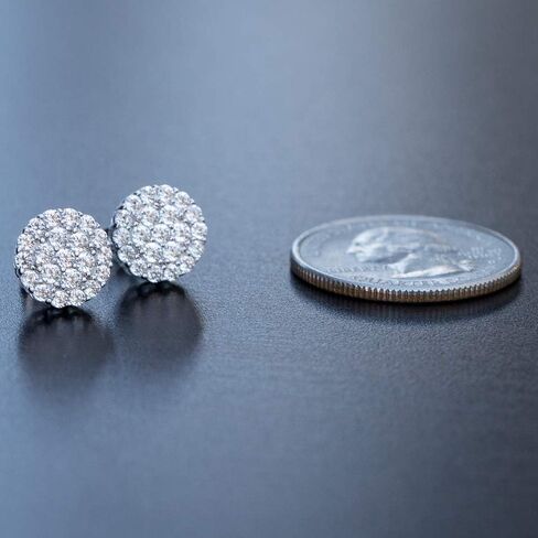 Mens White Gold Plated 925 Sterling Silver Round Hiphop CZ Cluster Screw Back Stud Earrings in Saudi Arabia