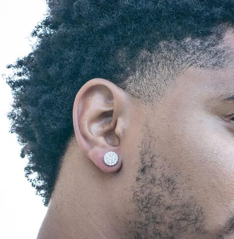 Mens White Gold Plated 925 Sterling Silver Round Hiphop CZ Cluster Screw Back Stud Earrings in Saudi Arabia