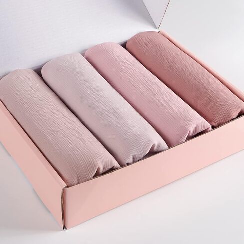 Febfim 4PCS Premium Dubai Muslim Women Chiffon Crinkle Hijab Scarf Plain Chiffon Bubble Hijab Wrap Shawl in Kuwait
