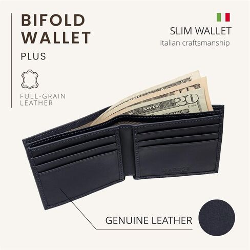 محفظة Maruse Bifold - محفظة جلدية نحيفة - محفظة جلد عجل إيطالي أصلي - أنيقة وراقية - محفظة متعددة الاستخدامات وبسيطة للرجال، أسود in Saudi Arabia