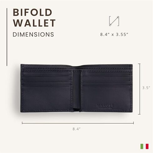 محفظة Maruse Bifold - محفظة جلدية نحيفة - محفظة جلد عجل إيطالي أصلي - أنيقة وراقية - محفظة متعددة الاستخدامات وبسيطة للرجال، أسود in Saudi Arabia